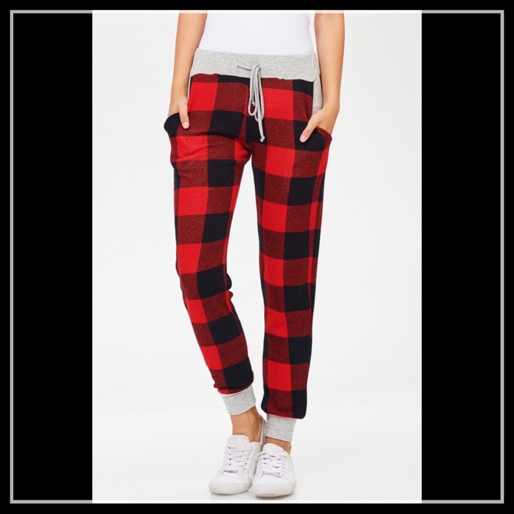 5⭐️Buffalo Red and White Jogger Pants - Picture 3 of 6